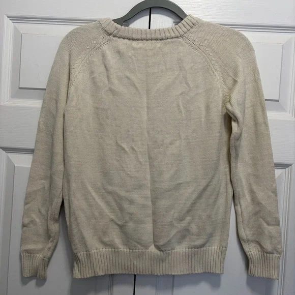 Cream Sweater cable knit Pink Heart design by ye MAK small - Picture 2 of 8